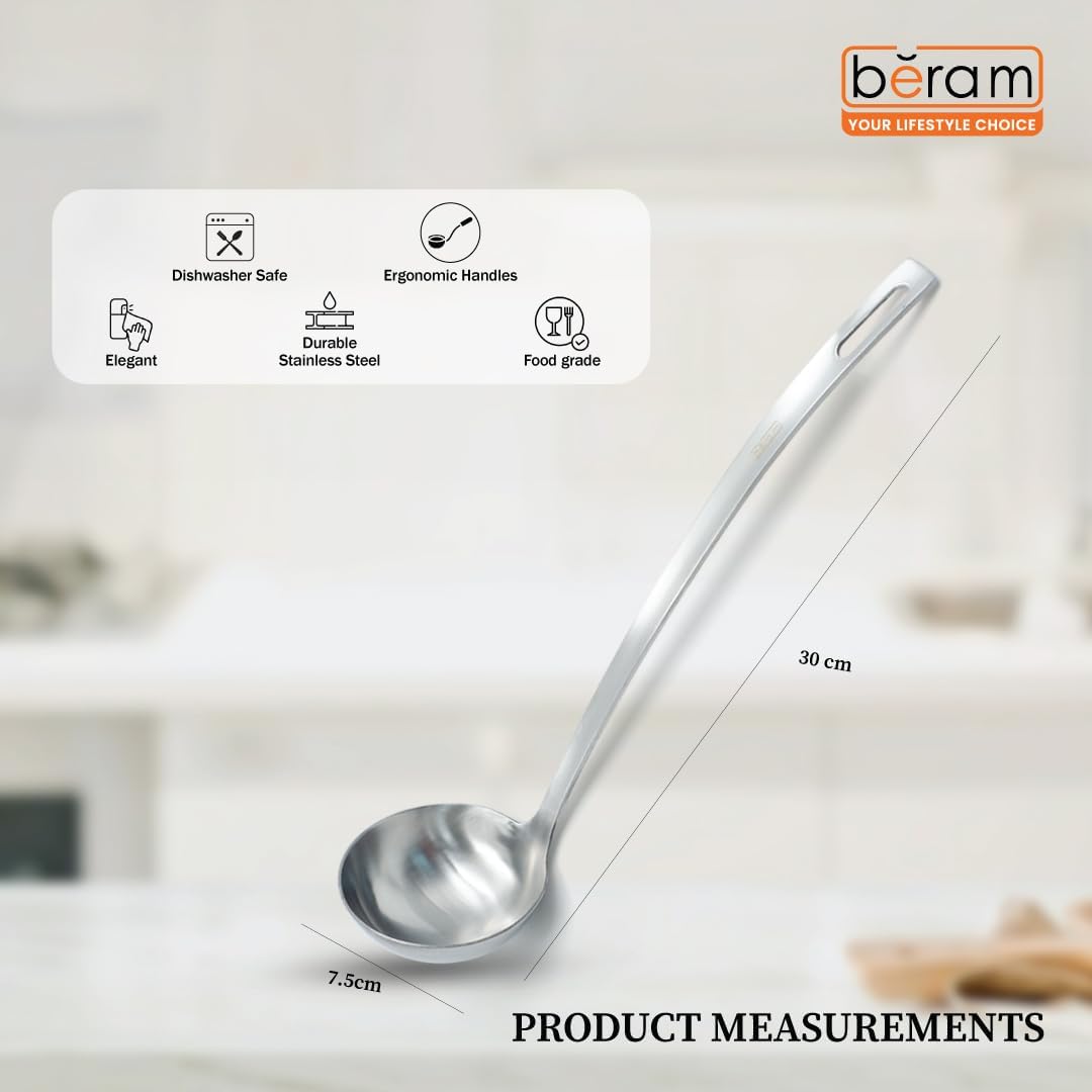 BERAM Soup Ladle Stainless Steel Soup Spoon Kitchen Tool Long Handle Chef Utensils Cooking Utensil Serving Spoon Food Grade Non-Deformable Compact Lightweight