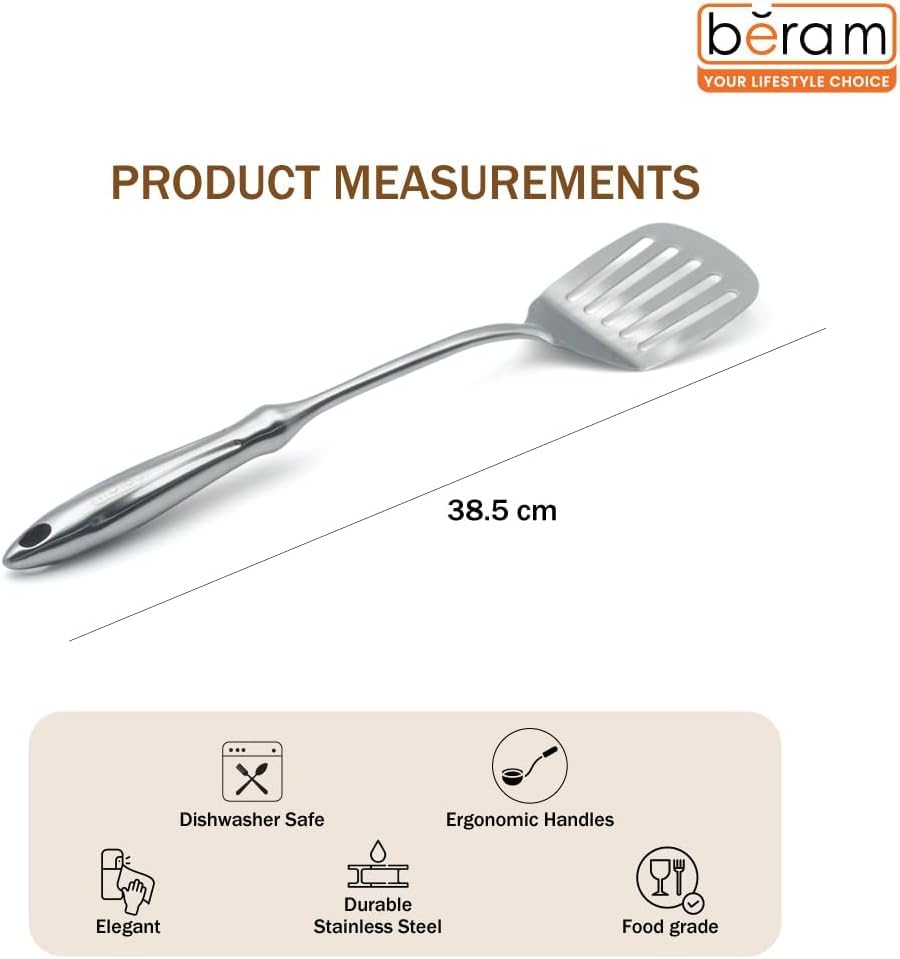 BERAM Honor Cooking Utensils Set 304 Stainless Steel 6 Pieces Soup Spoon Spatula Slotted Turner Rice Scoop Pasta Server Skimmer Food Grade Kitchen Tools