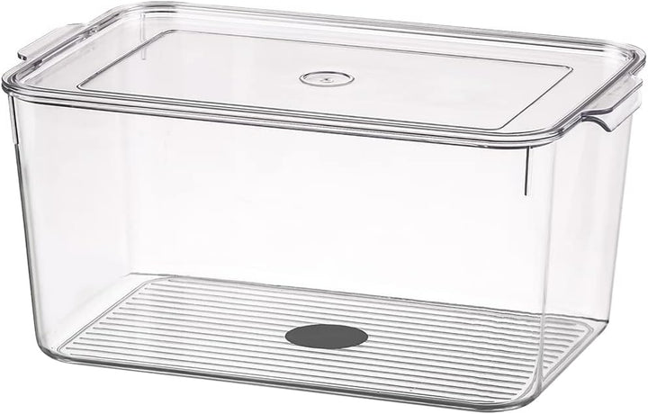 Beram Drain & Store Refrigerator Container Clear Box with Inner Basket Transparent PET Organizer Box with Handles Multipurpose Pantry Fridge Freezer Storage Container BPA-Free Rectangular Basket