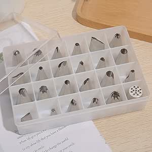 BERAM 24 Pieces Piping Nozzles Stainless Steel Cake Decorating Tools Icing Nozzle Set with Box Cake Decorating Pastry Set Nozzle Tips for Buttercream Frosting Cupcakes Cookies Fondant Designs