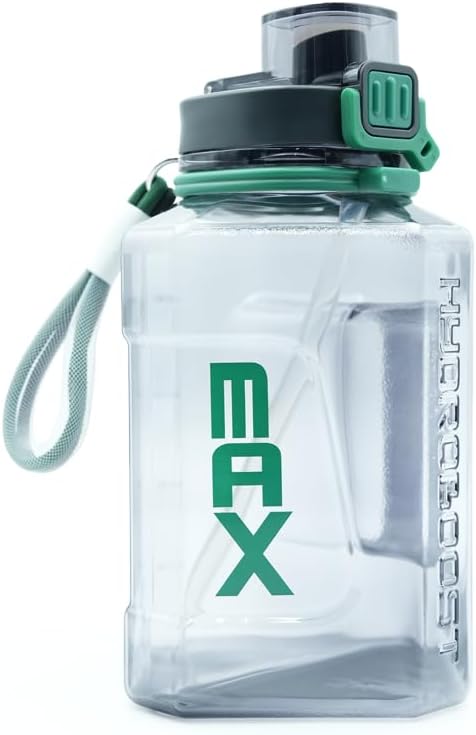 TR6 Hydro Boost 2200ml Large Sports Water Bottle with Straw and Handle Leak-Proof BPAFree Measurement Marker, Wide Mouth, for Gym, Office, and Outdoor Use Transparent Black