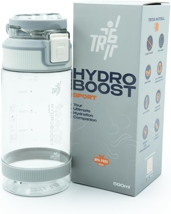 TR6 Sport Clear Gym Water Bottle 580ml BPA Free Leak Proof Flip Lock Lid Temp Resistance 10°C to 80°C Carry holder Hydration Bottle for Fitness Office Travel School & Daily use 580ml