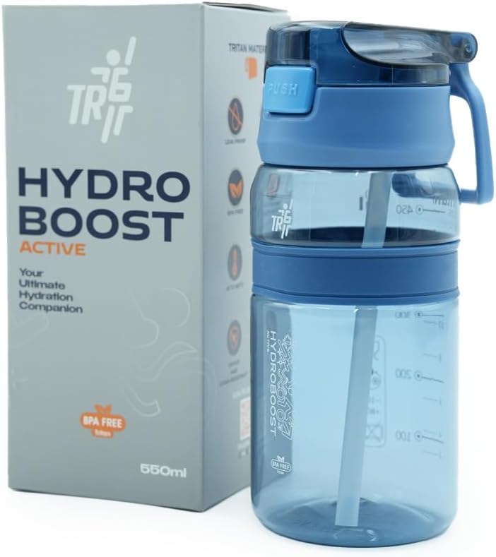 TR6 Hydro Boost Active Clear 550ml Water Bottle BPA Free Tritan Transparent Leak Proof Push Lid with Straw & Handle Lightweight Shatter Resistant Odor Free Ideal for Kids Office Gym & Daily use