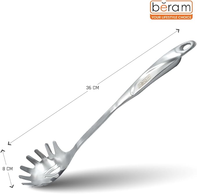 BERAM Pasta Server Spoon Stainless Steel Matte Finish Food Grade Lightweight & Compact Serving Spoon Durable Cooking Tool for Kitchen Utensils Set