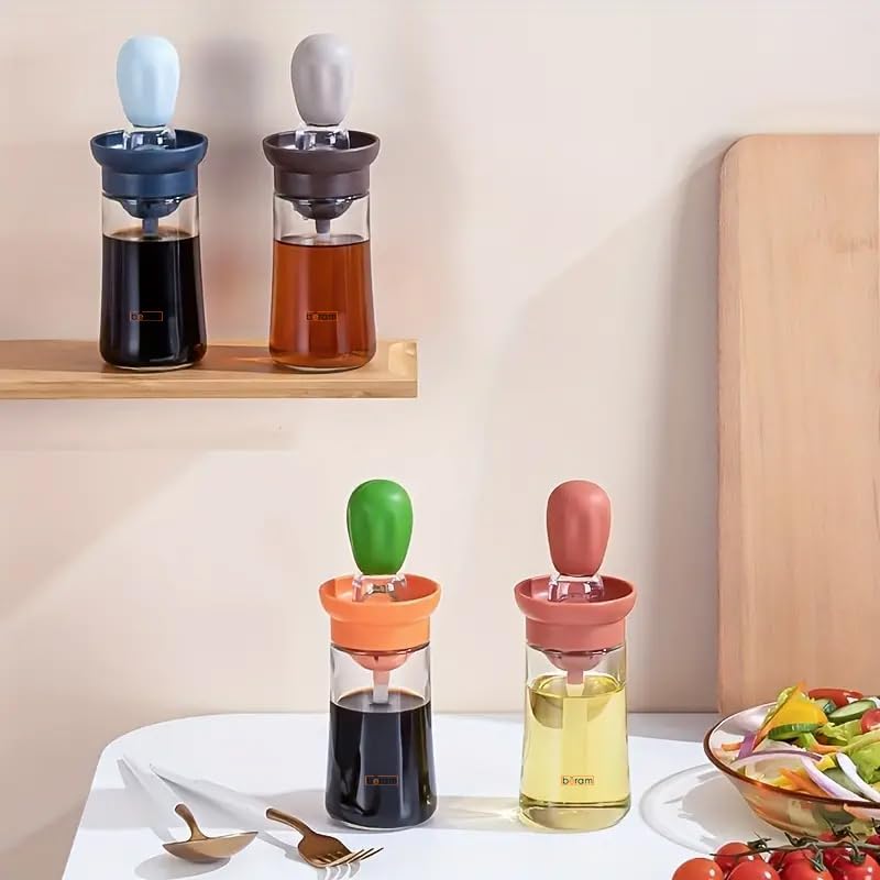 BERAM Oil Dispenser Bottle with Brush, 2 in 1, Used for Barbecue, Vinegar or Sauce, Glass Storage and Dispenser Container with Silicone Basting Brush for Kitchen, Baking, Air Fryer
