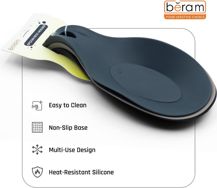 BERAM Silicone Spoon Rests Kitchen Counter Utensil Rests BPA-Free Heat Resistant Spatula & Ladle Holder Easy to Clean Modern Serving Spoon Rests for Kitchen Counters