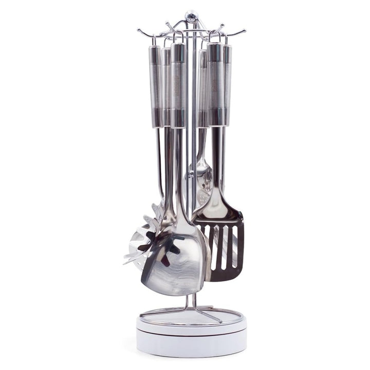 BERAM Stainless Steel Cooking Utensils Set  6-Piece Kitchen Tool Set with Pasta Server Turner Spatula Skimmer Rice Scoop & Soup Ladle  Durable Matte Silver Cookware Utensils