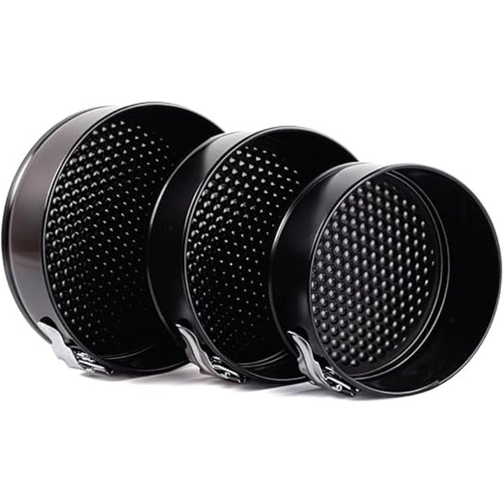 Beram Non Stick Cake Tin Black Round Carbon Steel Baking Pan with Quick Release Latch Removable Leakproof Bottom Heavy Duty Springform Cake Mould for Cheesecake Pastries and Layered Cakes