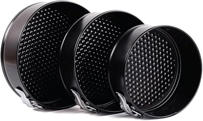 Beram Non Stick Cake Tin Black Round Carbon Steel Baking Pan with Quick Release Latch Removable Leakproof Bottom Heavy Duty Springform Cake Mould for Cheesecake Pastries and Layered Cakes