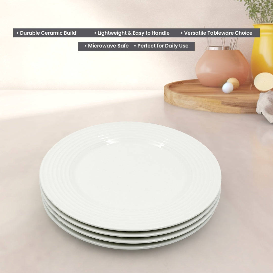 16Pc Ceramic Dinner Set Service Of 4 Includes Dinner&Dessert Plates Bowls Semi Bowl Plate Durable  White LightWeight Microwave Safe for Everyday Use Special Occassion Gifting