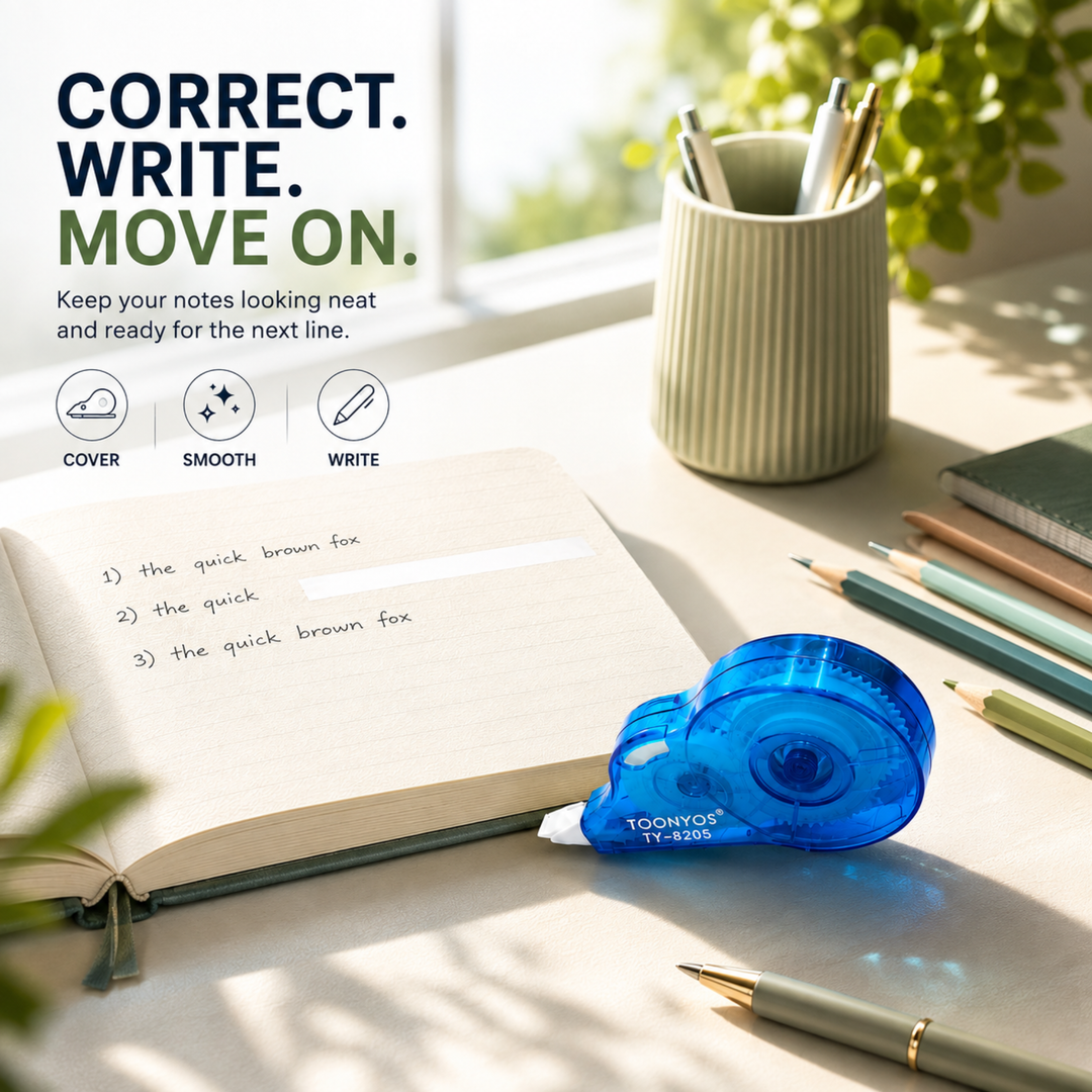 Correction Tape, Quick Dry White-Out Tape Roller, Smooth Writing Correction Tape for School, Office, Notes, Documents, Journaling and Everyday Writing