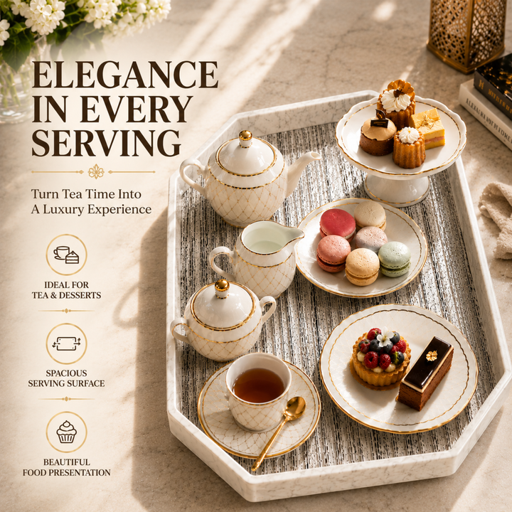 Melamine  Tray White Set Serving Tray Microwave Safe Look Lightweight Durable Platter for Snacks Desserts Tea Coffee Dining Kitchen Party and Restaurant Use