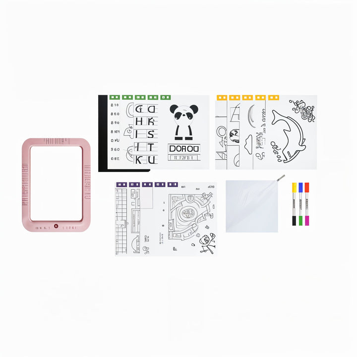 Silver Crest Magic Drawing Board – Kids Edition with 7 LED Colors, 2 Light Modes, Kickstand, 15 Double-Sided Coloring Cards, Battery Powered, Black Background for Glowing Designs, 3-Year Warranty