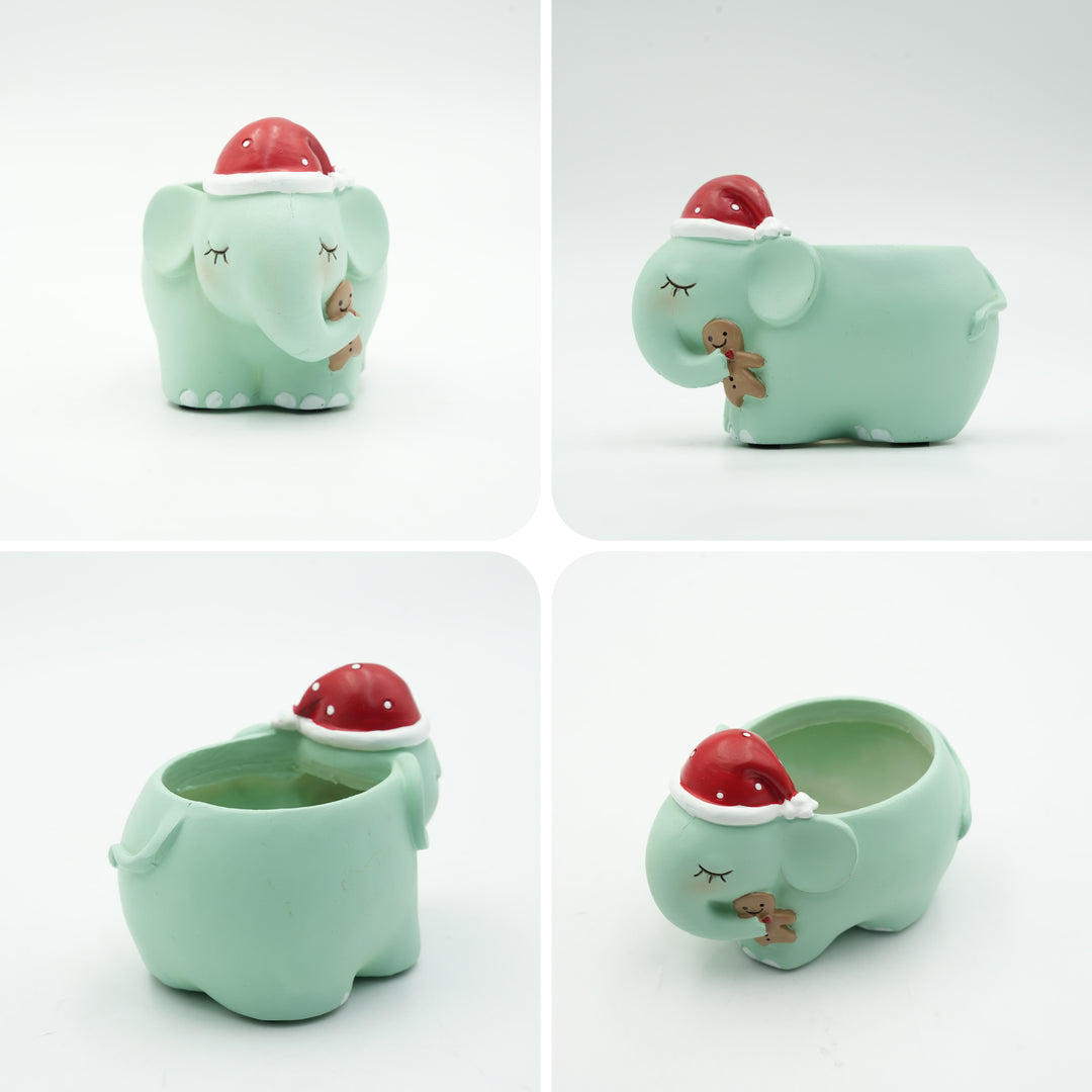 Animal Christmas Flower Pot 4 Pcs Set Rabbit Cat Porcupine Elephant Polyresin Succulent Planter Festive Mini Vase with Santa Hat Gift Box Design Indoor Outdoor Home Office Desk Decor Gift