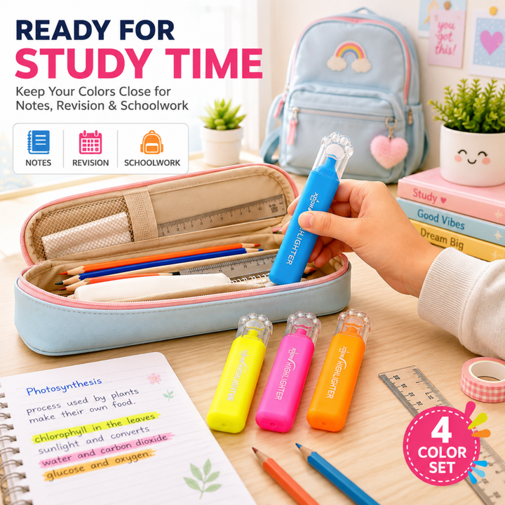 Highlighter Pen with Chisel Tip, Highlighting Marker for Notes, Documents, Textbooks & Study, Comfortable Wide Body Marker Pen for School, Office, Home & Everyday Stationery Use 4 Pcs Set