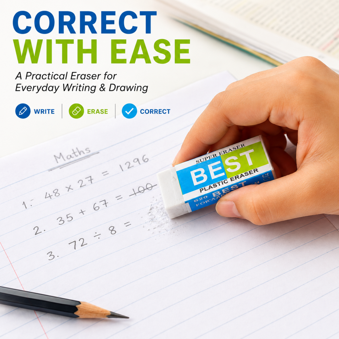 Classic Eraser, Soft & Smooth Pencil Eraser for Clean Corrections, School, Office, Drawing, Sketching & Everyday Writing
