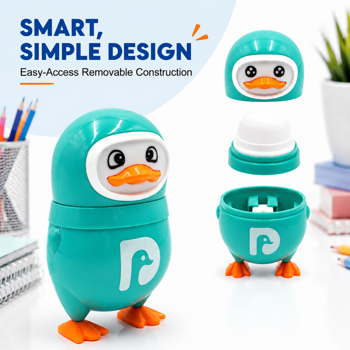 Penguin Pencil Sharpener with Eraser, 2-in-1 Cute Penguin-Shaped Pencil Sharpener, Built-In Pencil Shavings Container, Compact Stationery Sharpener for Students, School, Office & Drawing