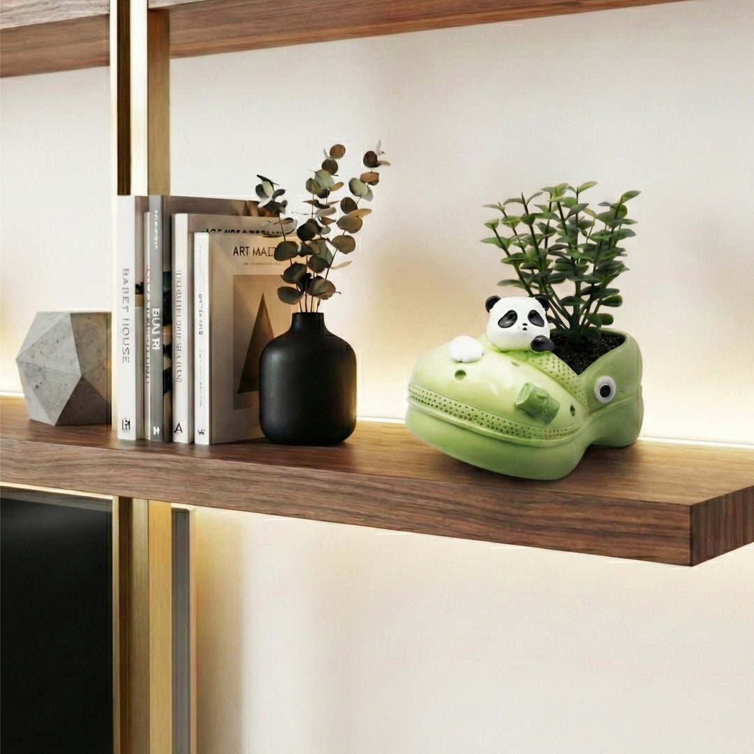 Crocs Shape Animal Flower Pot Set Pink Bunny and Green Panda Polyresin Cute Succulent Planters with Drainage Hole Indoor Outdoor Decorative Flower Pots Home Office Desk Decor Pen Pencil Holder Gift