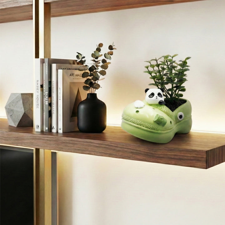 Crocs Shape Animal Flower Pot Set Pink Bunny and Green Panda Polyresin Cute Succulent Planters with Drainage Hole Indoor Outdoor Decorative Flower Pots Home Office Desk Decor Pen Pencil Holder Gift