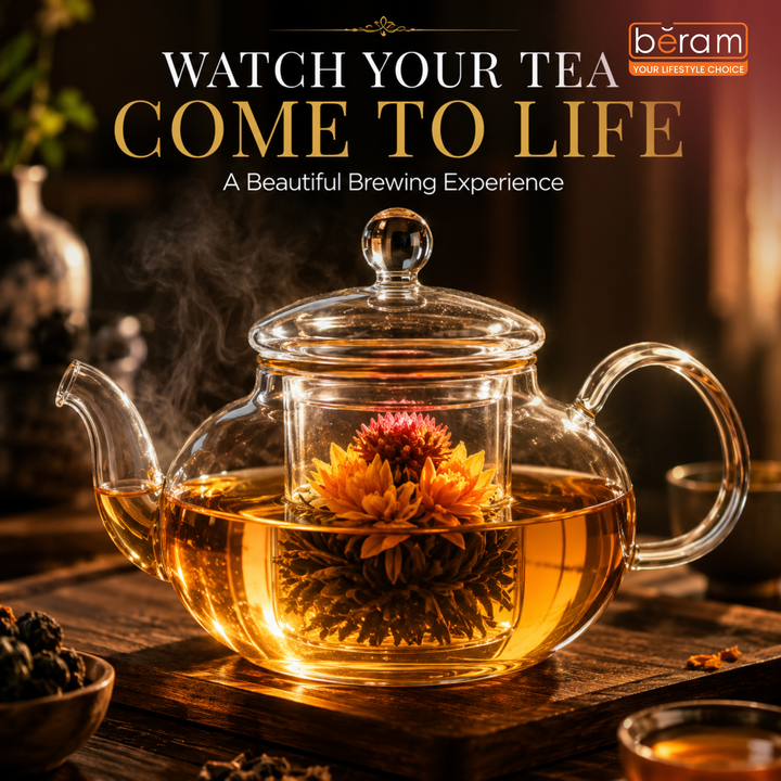 BERAM Glass Teapot with Removable 18/8 Stainless Steel Infuser, Bulge Lid 600ml, Borosilicate Clear Tea Kettle, Stovetop Safe, Hand Crafted Tea Kettle for Home, Loose Leaf Tea Maker, Tea Brewer