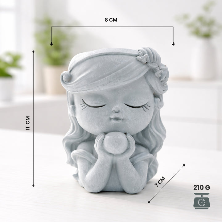 Bonsai Craft Vase 4-Set Pray Dream Flower Blessing Dolls Grey Polyresin Decorative Succulent Planters Elegant Home Office Desk Decor Flower Pots Pen Pencil Holders Propagator Kit Gift