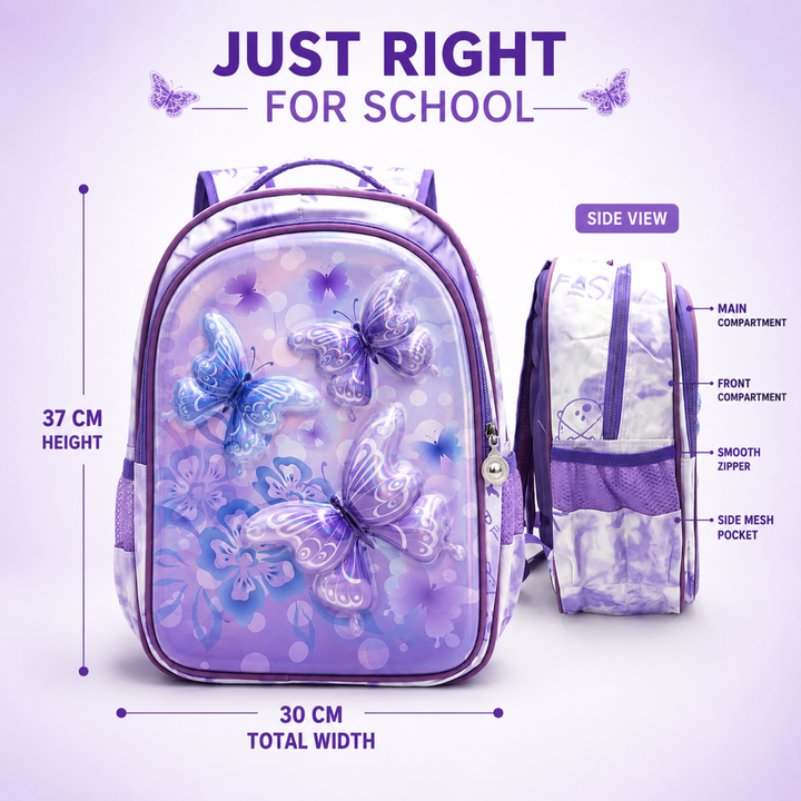 3D-Effect Printed School Backpack – Spacious Multi-Compartment School Bag with Front Zipper Pocket, 2 Side Bottle Pockets, Top Handle, Lightweight Design & Stylish Front Graphic