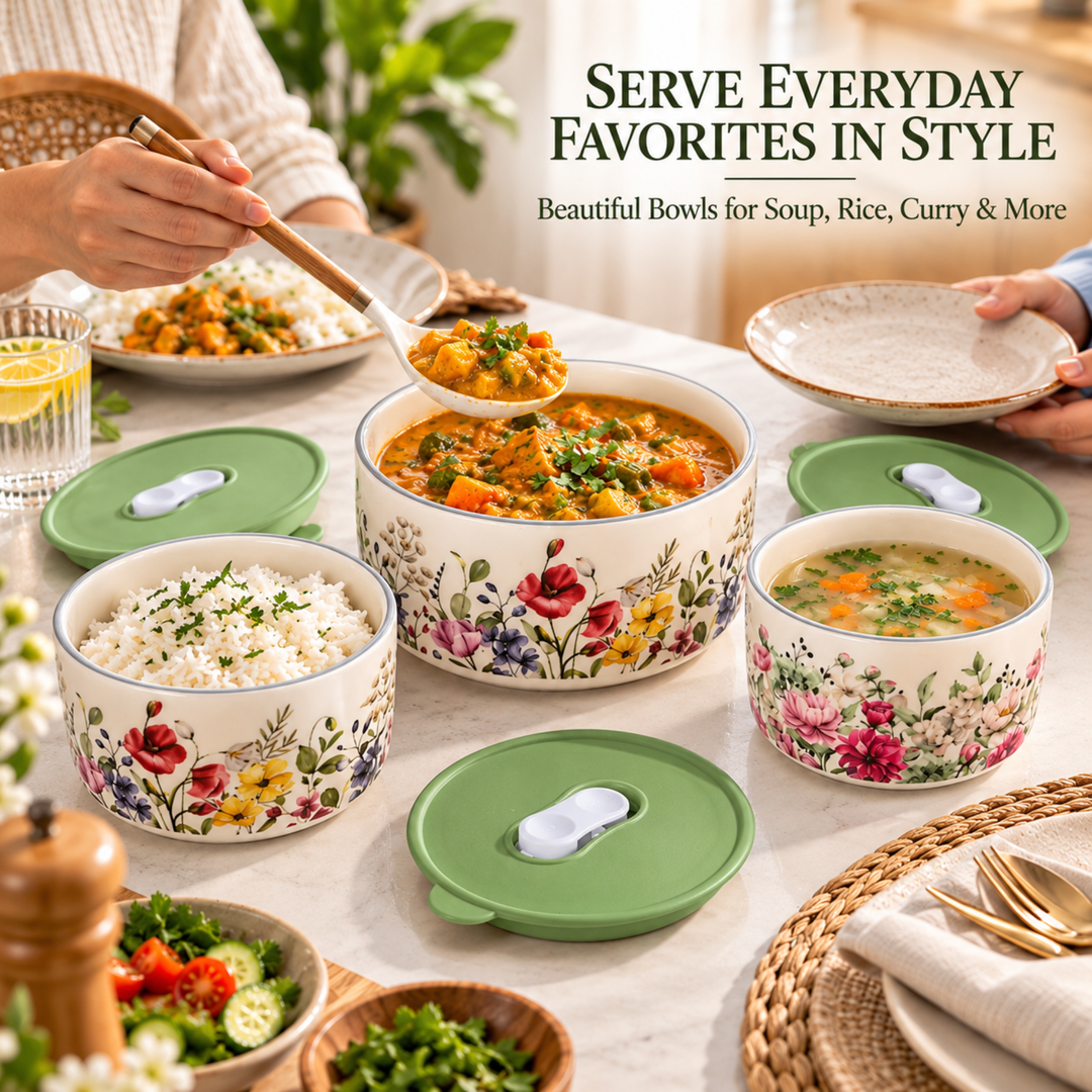 Ceramic Bowl Set Premium Porcelain Storage and Serving Bowls Microwave and Dishwasher Safe Soup Rice Snack Cereal Meal Prep Bowls Modern Kitchen Food Container Set