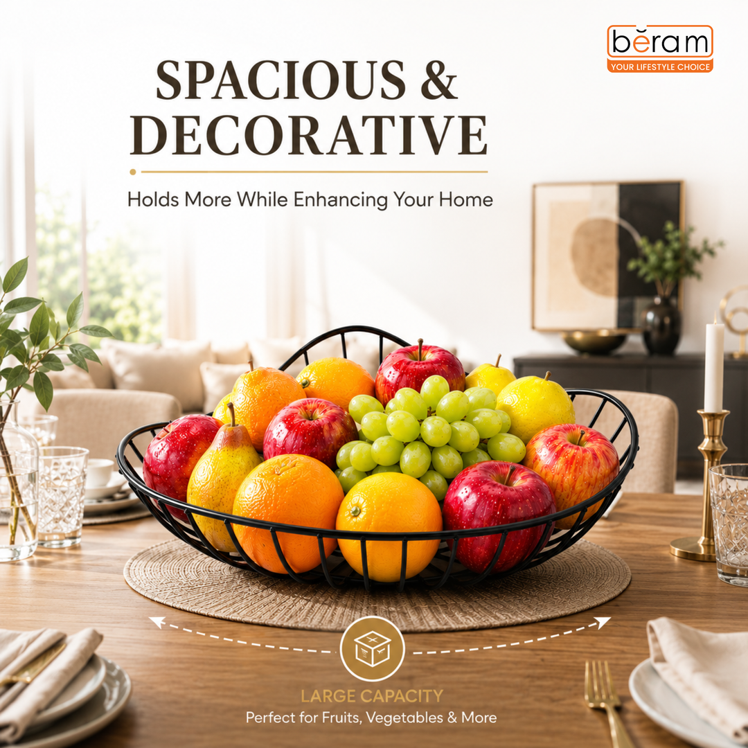 Beram Fruit Basket for Kitchen Counter Metal Wire Fruit Bowl & Vegetable Storage Organizer Rustic Countertop Fruit Holder with Handle for Kitchen, Dining & Pantry