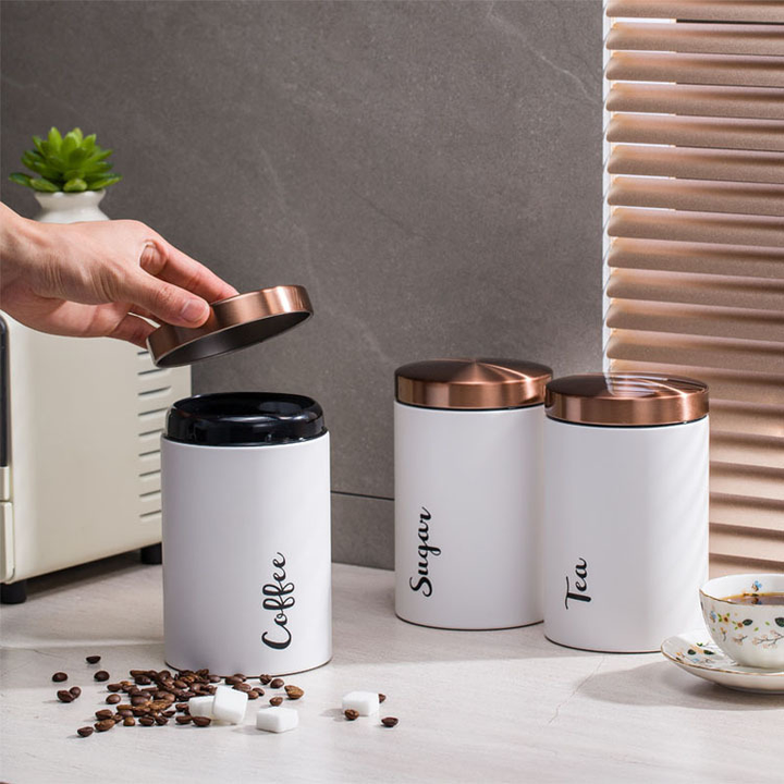 BERAM Tea Sugar Coffee Container Set Airtight Kitchen Storage Container with Lid Home and Kitchen Stylish Storage Container Jar for Sugar Tea and Coffee Home Improvement Essentials