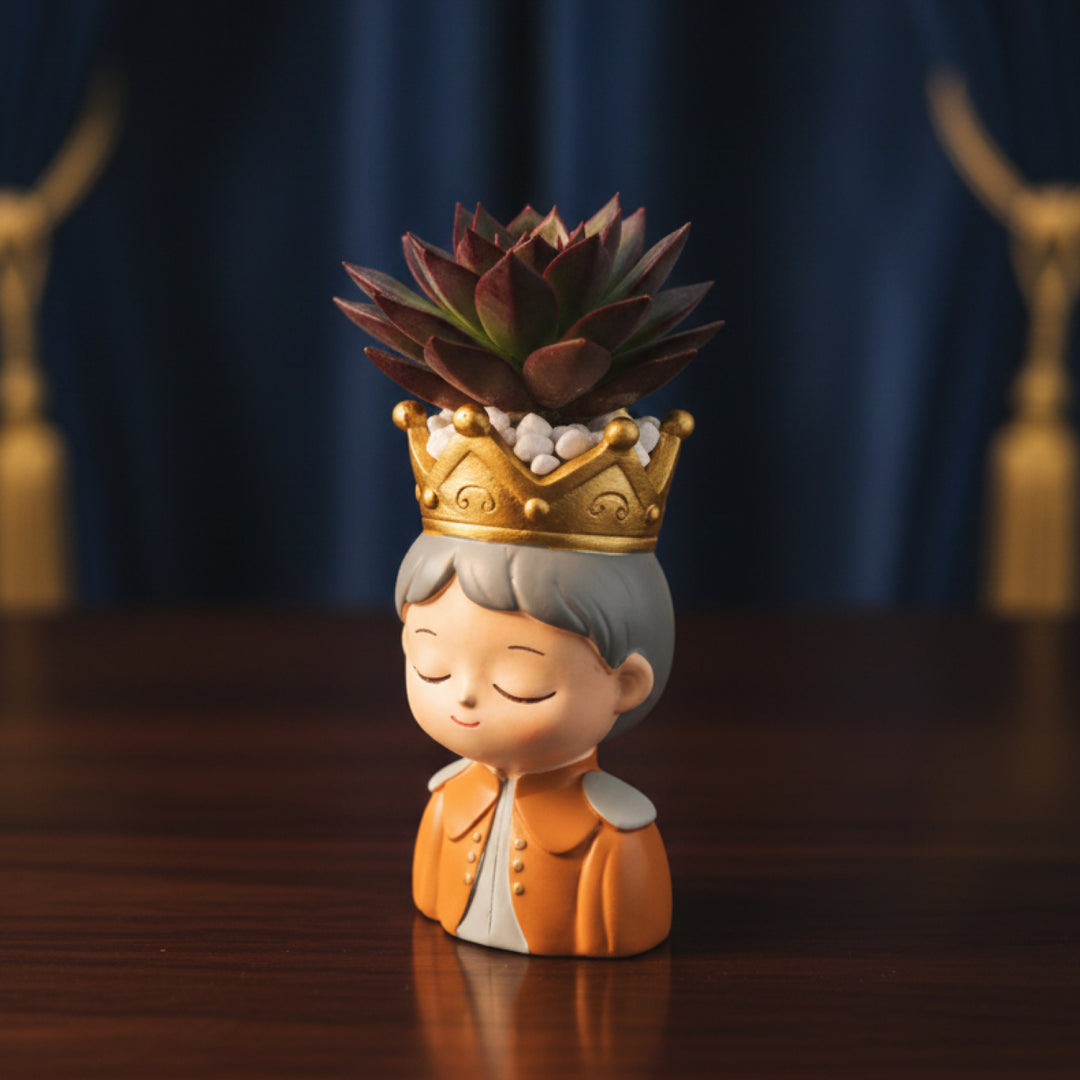 King and Queen Planter Set Polyresin Decorative Flower Vase Royal Couple Succulent Pot Cute Crown Design Indoor Outdoor Home Office Decor Pen Pencil Holder Gift
