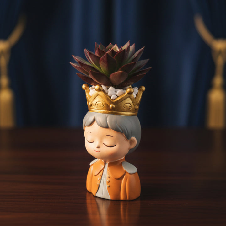 King and Queen Planter Set Polyresin Decorative Flower Vase Royal Couple Succulent Pot Cute Crown Design Indoor Outdoor Home Office Decor Pen Pencil Holder Gift