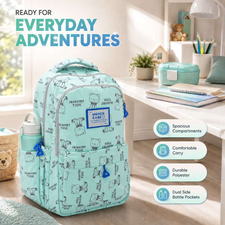 17 Inch Bear Bliss School Backpack Lightweight Multi-Pocket Bookbag with Large Capacity Polyester Adjustable Padded Shoulder Straps Everyday Backpack for School Travel Study Outdoor Use