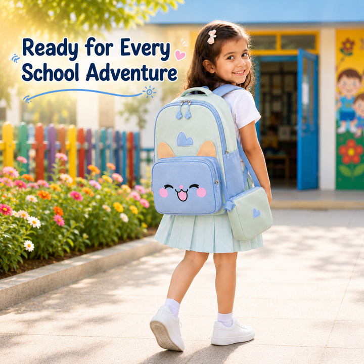 Buddy Animal School Backpack with Matching Side Bag, Lightweight Student Book Bag Set, Cute Cartoon School Backpack with Adjustable Shoulder Straps, Multi Pocket Backpack School, Daily Use & Travel.