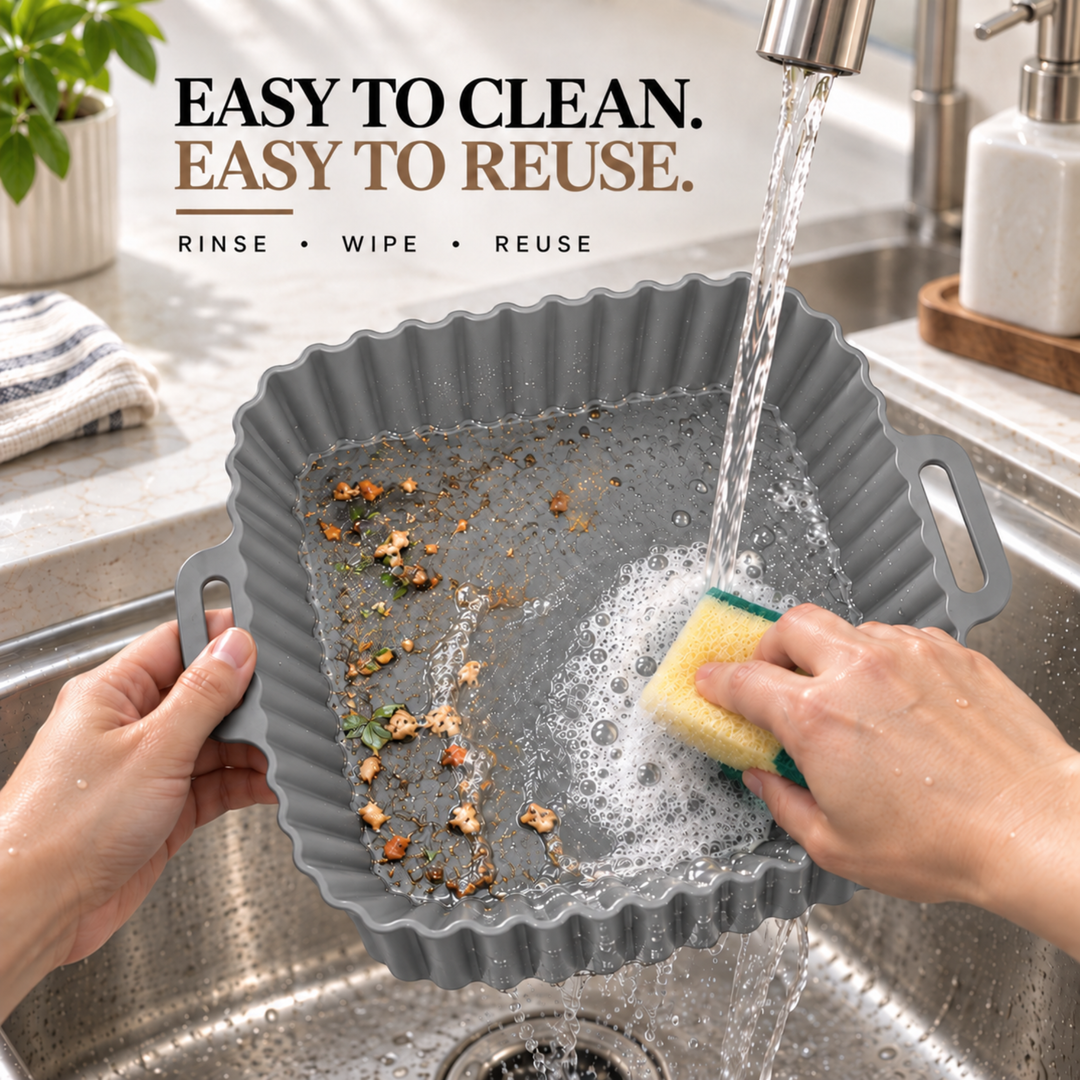 Beram Reusable Air Fryer Liner Square Grey Non-Stick Food Grade Silicone Baking Mat Heat-Resistant Easy Clean Food Grade For Air Fryers Ovens Microwaves Frying Roasting and Baking