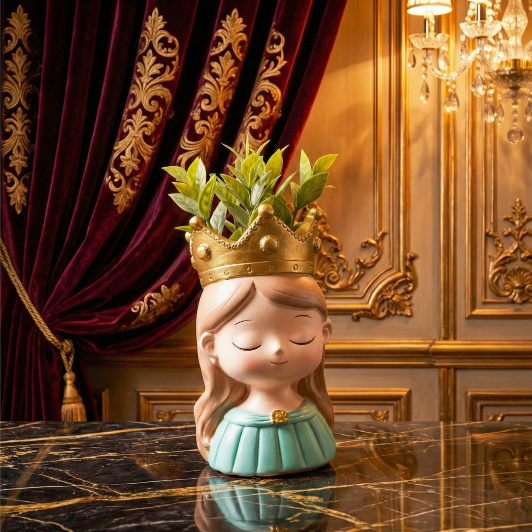 King and Queen Planter Set Polyresin Decorative Flower Vase Royal Couple Succulent Pot Cute Crown Design Indoor Outdoor Home Office Decor Pen Pencil Holder Gift