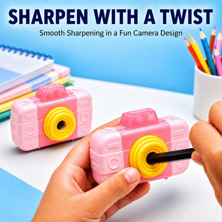 Camera Pencil Sharpener with Eraser, 2-in-1 Camera-Shaped Pencil Sharpener and Eraser, Cute Stationery Sharpener for School, Office, Study, Drawing and Everyday Use
