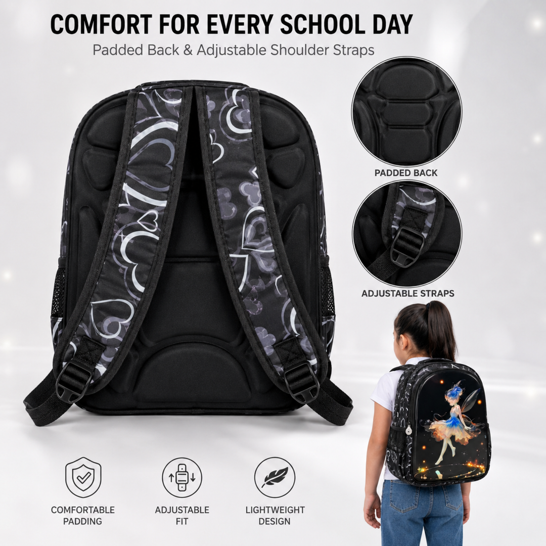 3D-Effect Printed School Backpack – Spacious Multi-Compartment School Bag with Front Zipper Pocket, 2 Side Bottle Pockets, Top Handle, Lightweight Design & Stylish Front Graphic