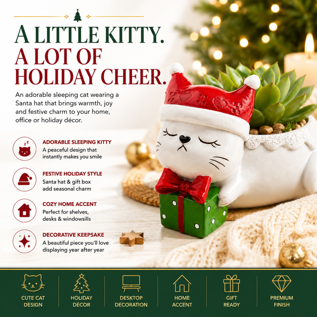 Animal Christmas Flower Pot 4 Pcs Set Rabbit Cat Porcupine Elephant Polyresin Succulent Planter Festive Mini Vase with Santa Hat Gift Box Design Indoor Outdoor Home Office Desk Decor Gift