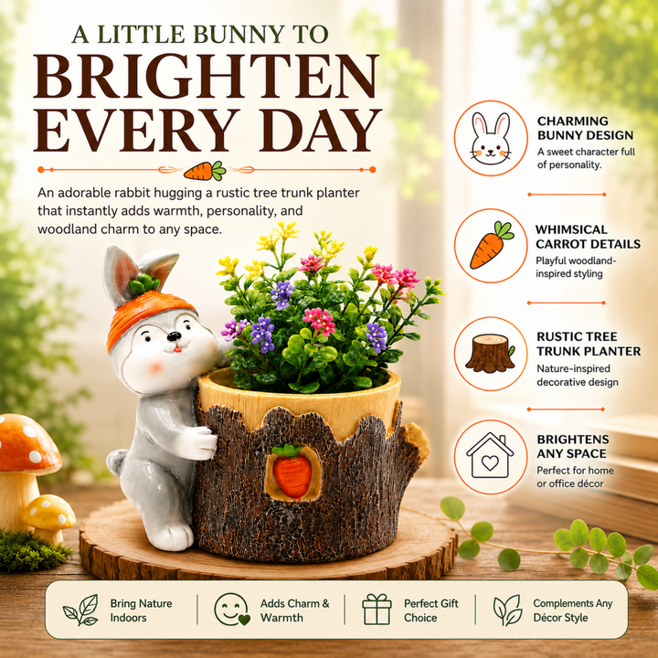 Animal Fruit Harvest Flower Pot Bunny Carrot and Bear Honey Bee Set Polyresin Cute Animal Succulent Planters Decorative Tree Trunk and Honey Pot Vase Desk Flower Pot Pen Pencil Holder Propagator Kit Indoor Outdoor Home Garden Decor