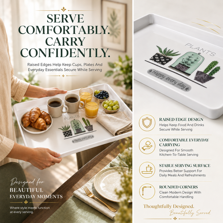 Melamine  Tray White Set Serving Tray Microwave Safe Look Lightweight Durable Platter for Snacks Desserts Tea Coffee Dining Kitchen Party and Restaurant Use