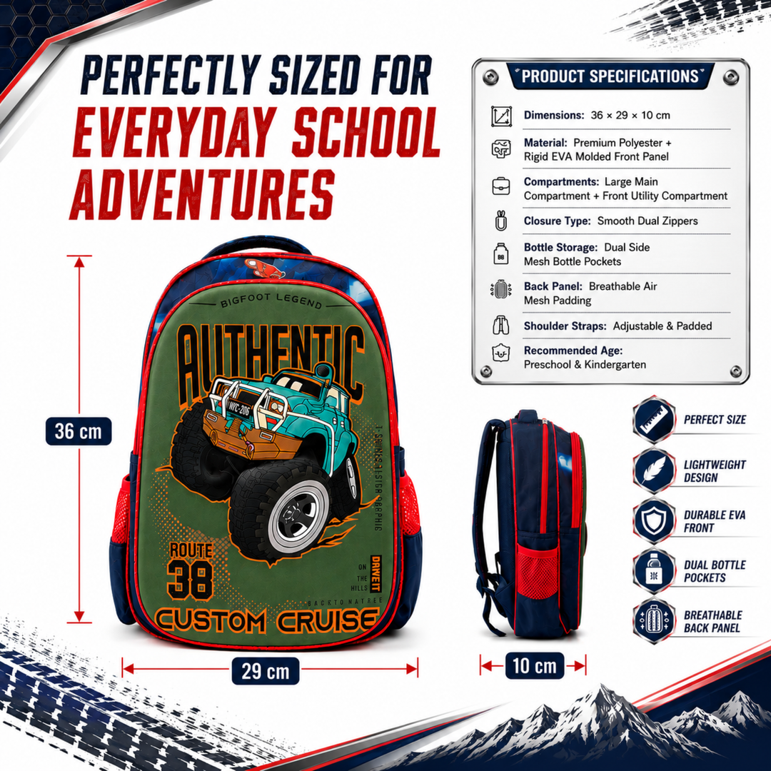 Vehicle Theme School Backpack, Large Capacity Lightweight Durable School Bag with Multiple Compartments, Side Bottle Pockets, Student Backpack for School, Travel & Everyday Use