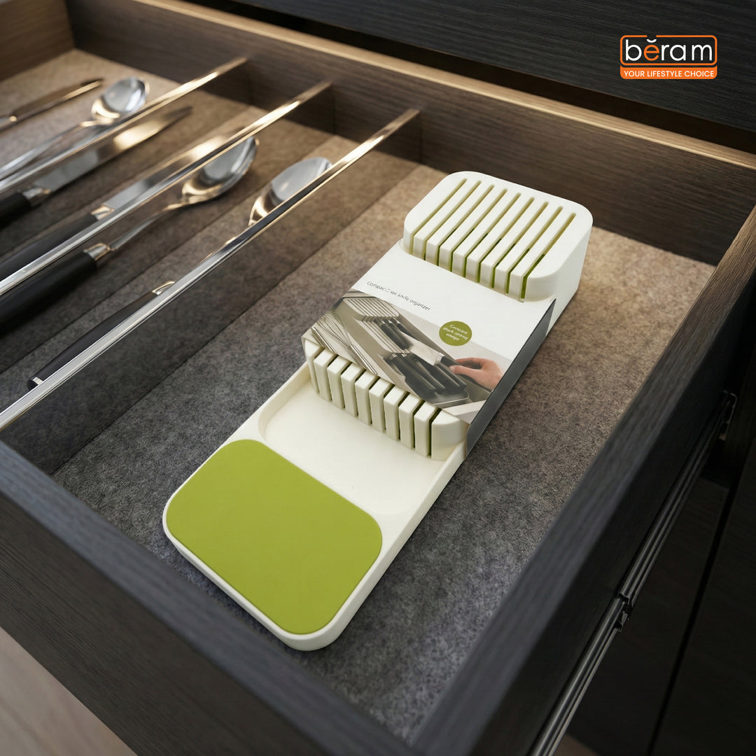 Beram Expandable Kitchen Drawer Utensil Organizer Rack Adjustable Knife & Cutlery Storage Tray Durable PP Material 39.6×13.7×7.5 cm Space-Saving Kitchen Drawer Organizer
