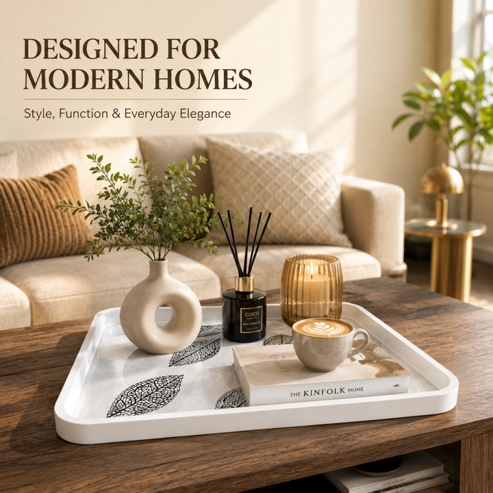 Melamine  Tray White Set Serving Tray Microwave Safe Look Lightweight Durable Platter for Snacks Desserts Tea Coffee Dining Kitchen Party and Restaurant Use