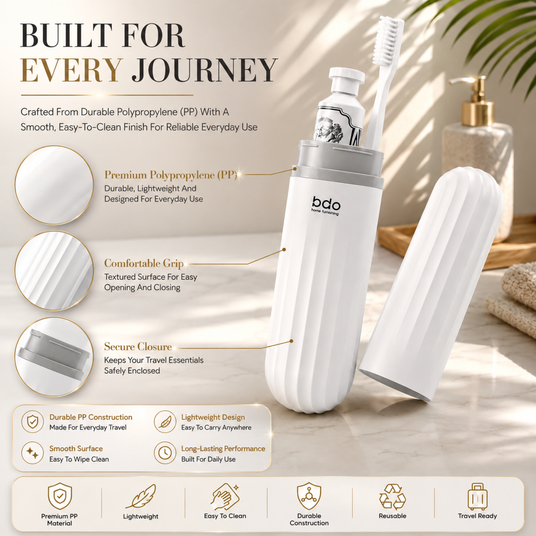 BERAM Travel Toothbrush Box, Portable Toothbrush Holder, Efficient Brush Storage Device, Manual Compact Bathroom Container, Holder for Traveling, Camping, Vacation, White