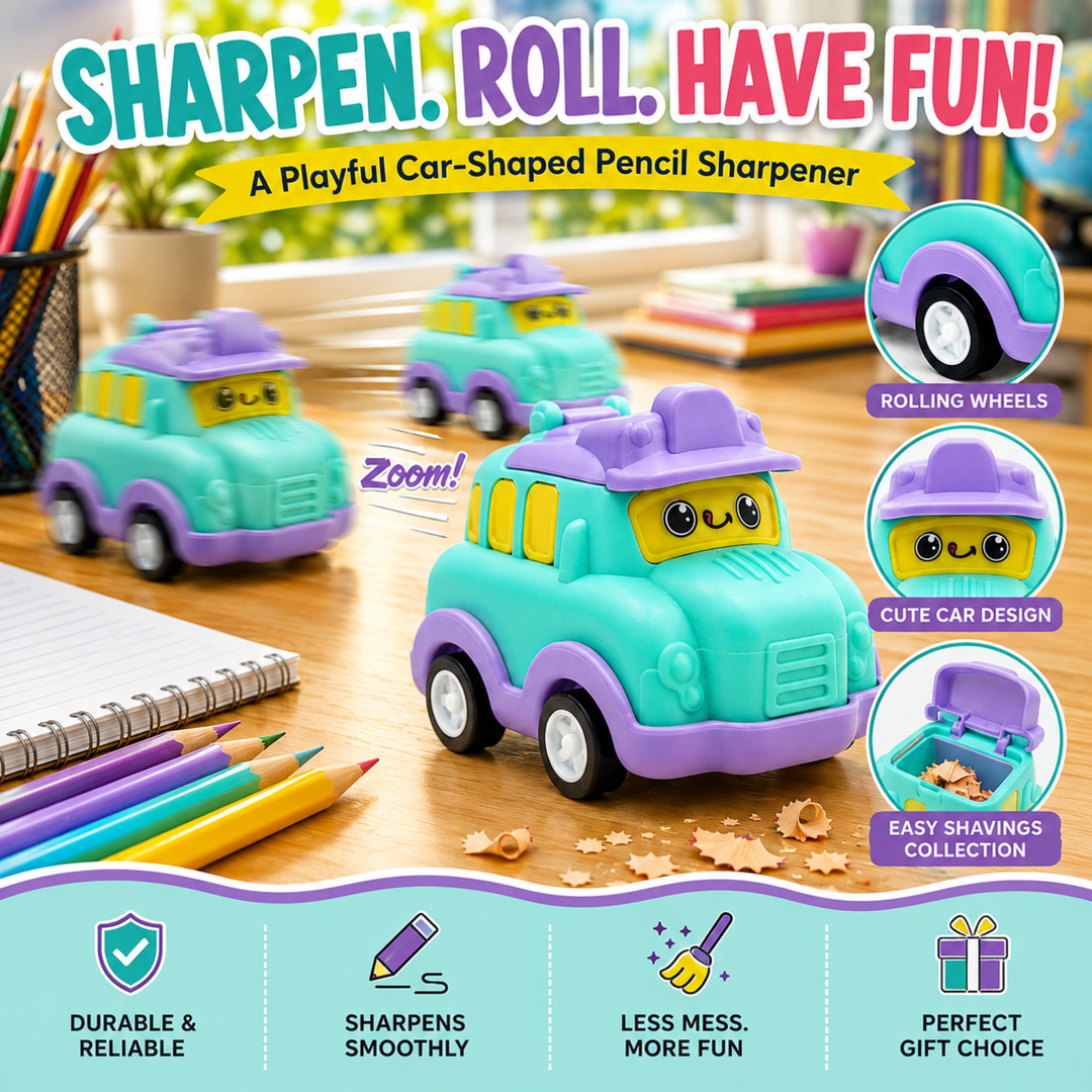 Car Shaped Pencil Sharpener, Cute Vehicle Design Pencil Sharpener, Compact Manual Pencil Sharpener for Students, School, Office, Drawing, Sketching, Writing and Everyday Stationery