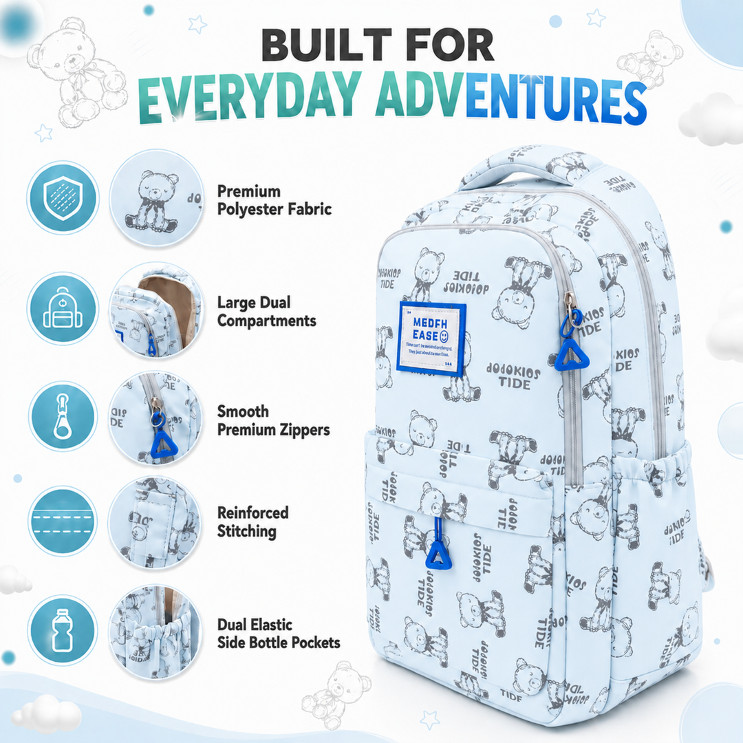 17 Inch Bear Bliss School Backpack Lightweight Multi-Pocket Bookbag with Large Capacity Polyester Adjustable Padded Shoulder Straps Everyday Backpack for School Travel Study Outdoor Use