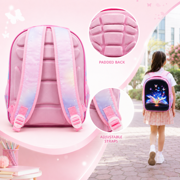 3D-Effect Printed School Backpack – Spacious Multi-Compartment School Bag with Front Zipper Pocket, 2 Side Bottle Pockets, Top Handle, Lightweight Design & Stylish Front Graphic