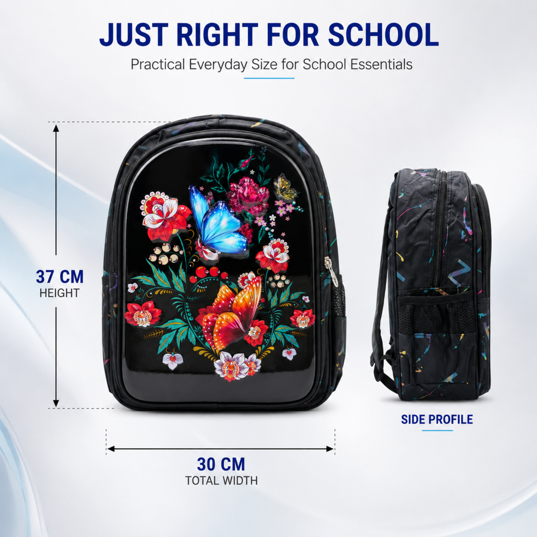 3D-Effect Printed School Backpack – Spacious Multi-Compartment School Bag with Front Zipper Pocket, 2 Side Bottle Pockets, Top Handle, Lightweight Design & Stylish Front Graphic