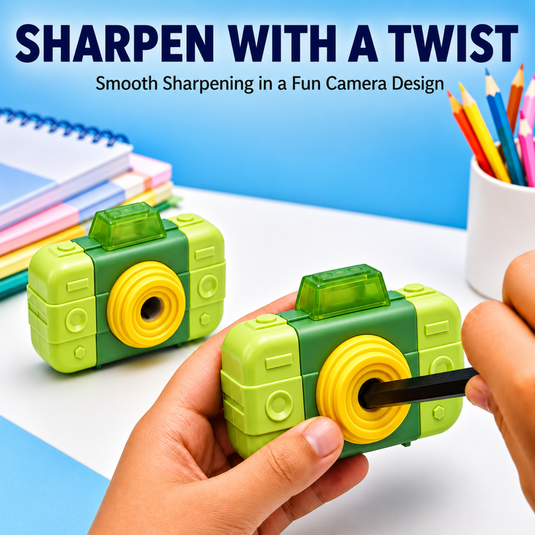 Camera Pencil Sharpener with Eraser, 2-in-1 Camera-Shaped Pencil Sharpener and Eraser, Cute Stationery Sharpener for School, Office, Study, Drawing and Everyday Use