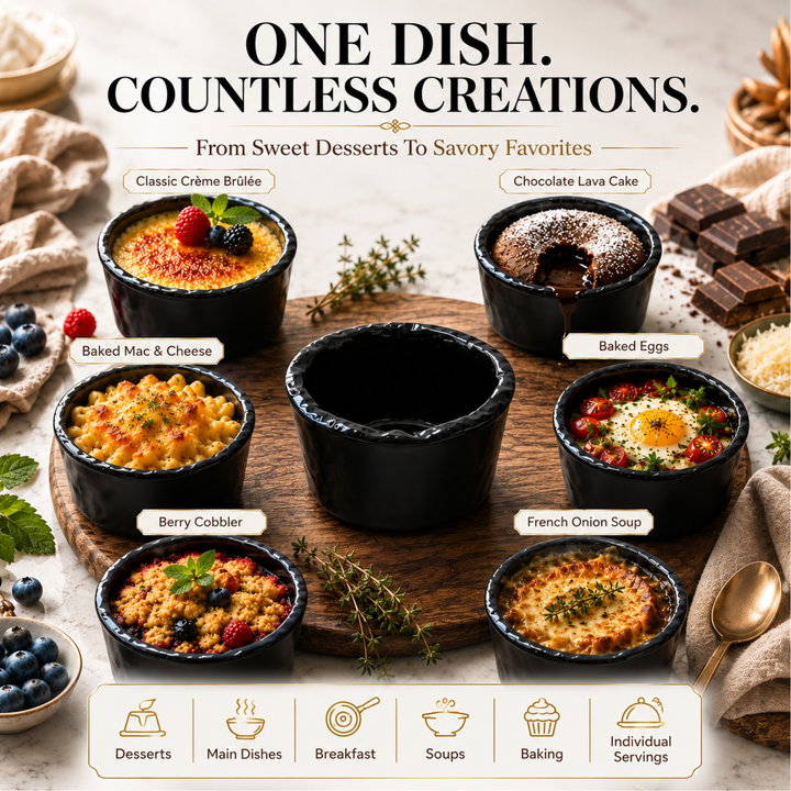 Beram Black Ceramic Soufflé Dish 250ml Ramekin Bowl for Crème Brûlée Custard Pudding & Desserts Oven Safe Microwave Safe Dishwasher Safe Heat Resistant Baking Cup  Soufflé Lava Cake Individual Serving